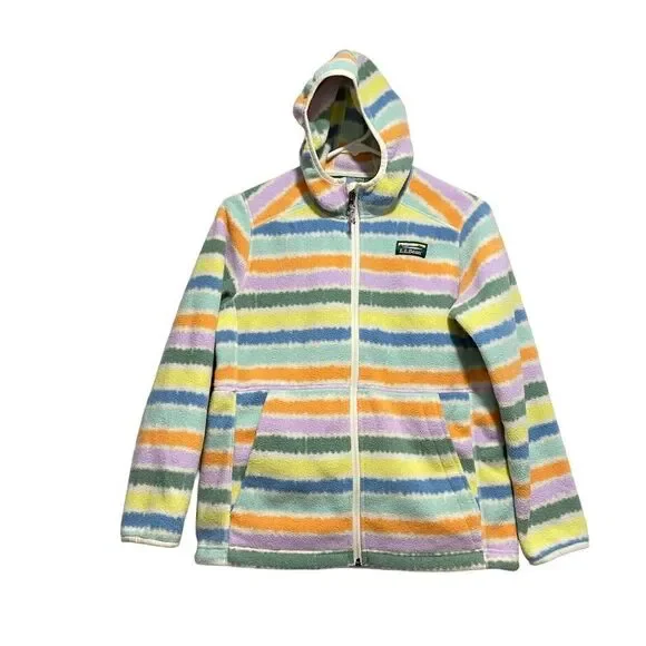 L.L.Bean Kids Mountain Full Zip Fleece Hooded Jacket Printed Multicolor Large 14 - Picture 2 of 10